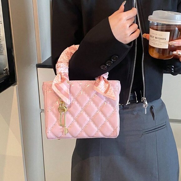 Pink Vintage Women's Diamond Grid Crossbody Handbag - Picture 7 of 10